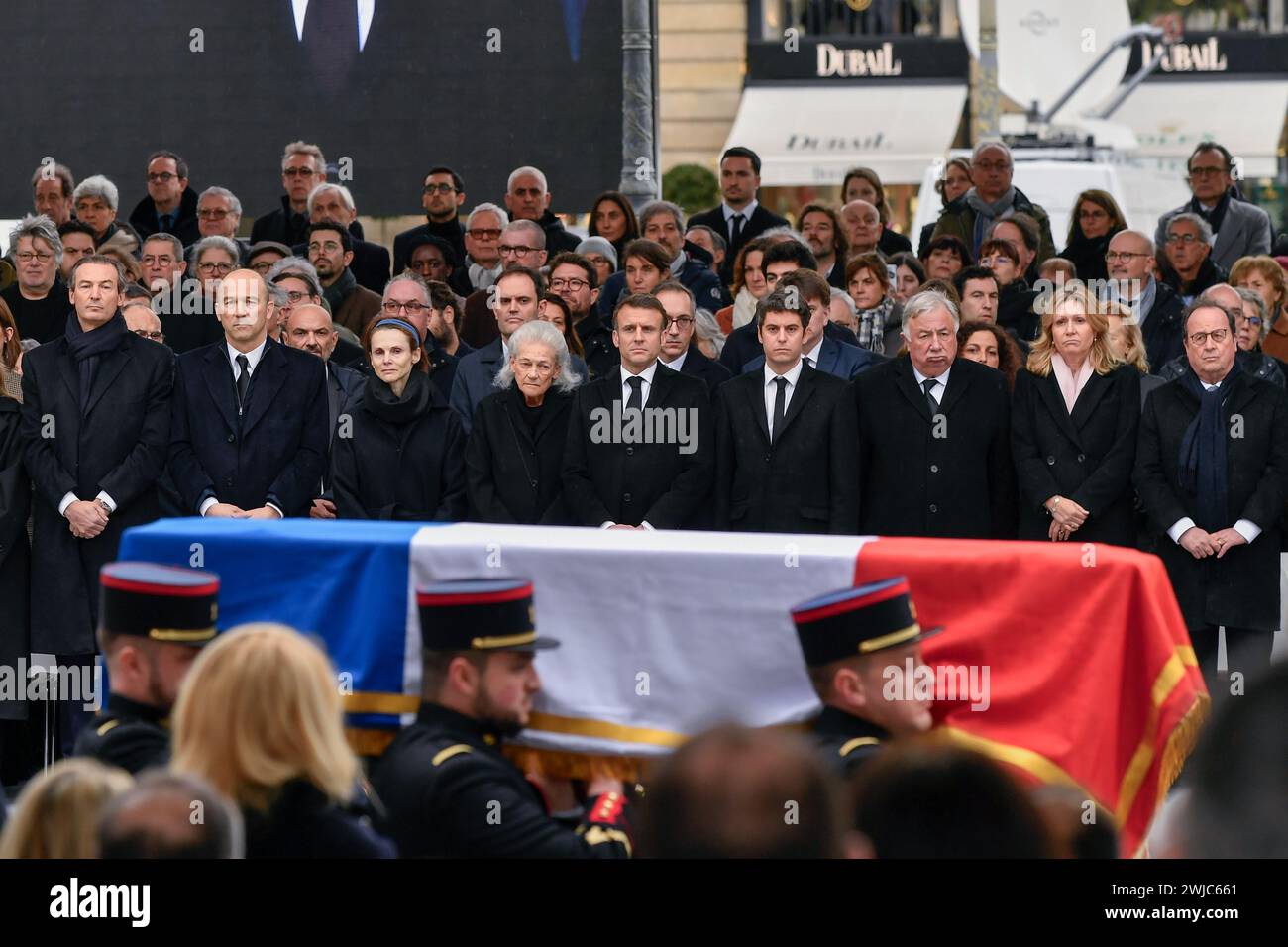 Paris, Frankreich. Februar 2024. Julien Mattia/Le Pictorium - nationale Hommage an Robert Badinter - 14/02/2024 - Frankreich/Ile-de-France (Region)/Paris - nationale Hommage an Robert Badinter am Place Vendome, Paris, 14. Februar 2024 Credit: LE PICTORIUM/Alamy Live News Stockfoto