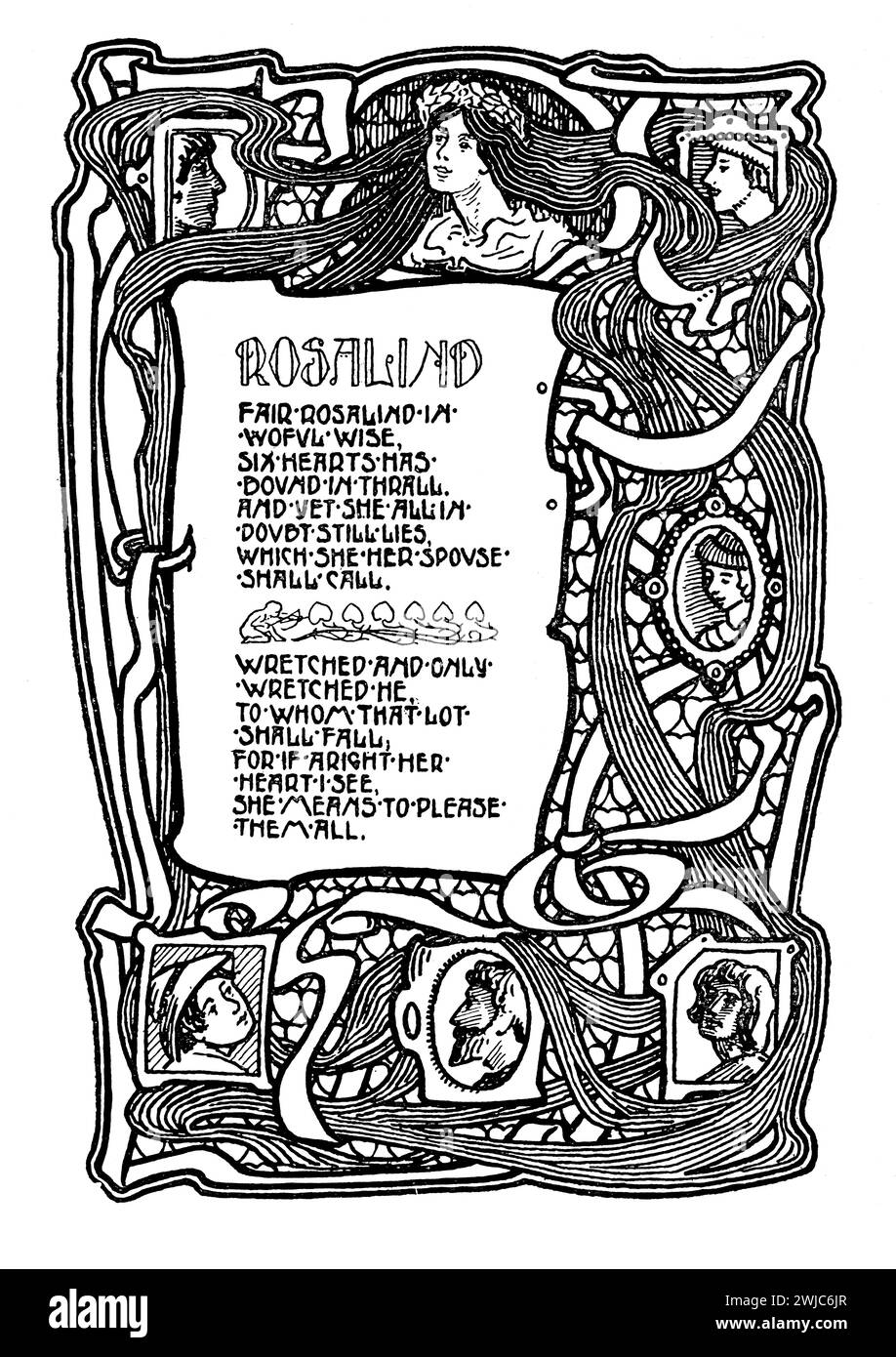1901 Fair Rosalind Illustration eines Liedes aus den frühen 1700er Jahren Mercurius Musicus von Desmond Ault Stockfoto