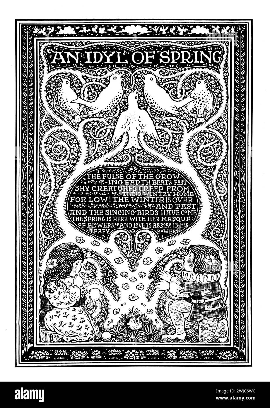 1901 an Idyl of Spring Poem, Zeilenillustration von Scott Calder vom Cheyne Walk, Chelsea, London, Stockfoto