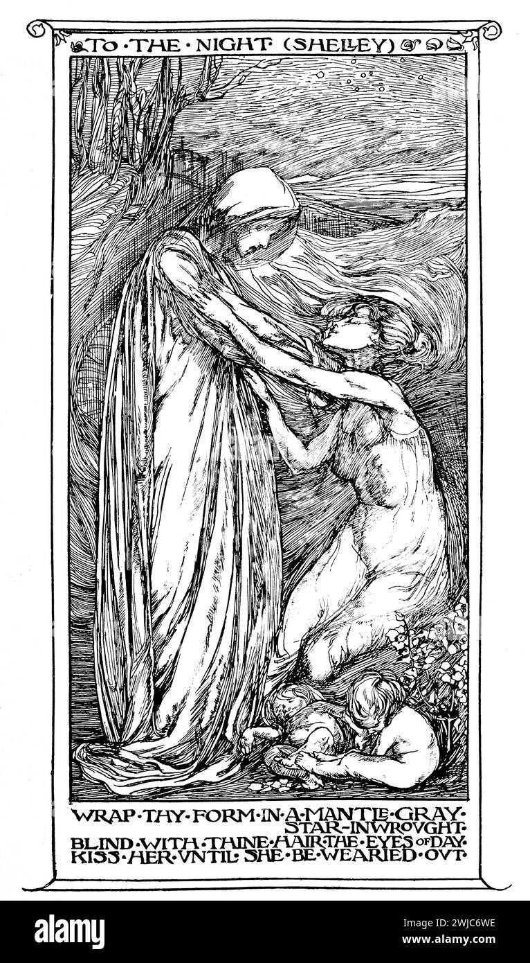 1901-zeilige Illustration von Shelleys Gedicht an die Nacht, von Enid Jackson von Birkenhead Stockfoto