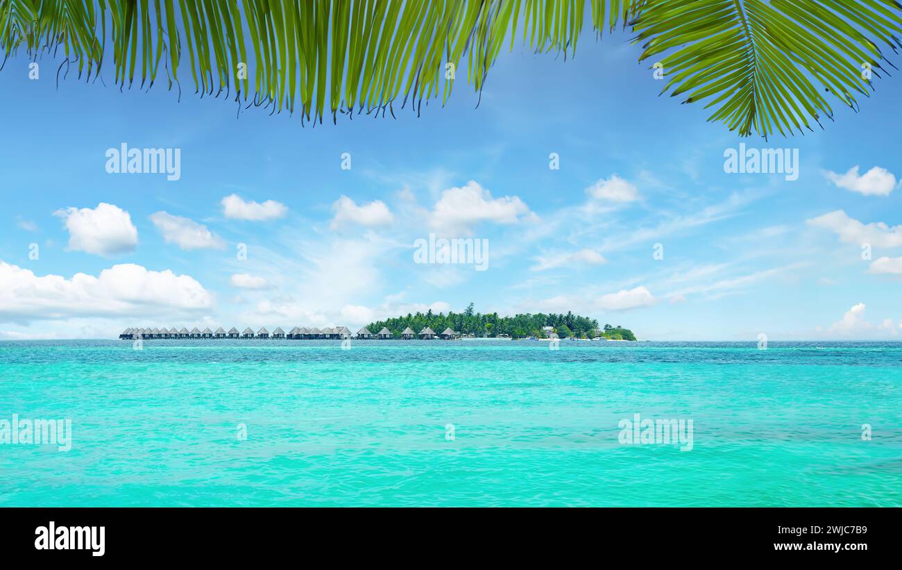 Blick auf eine Insel auf den Malediven. Stockfoto