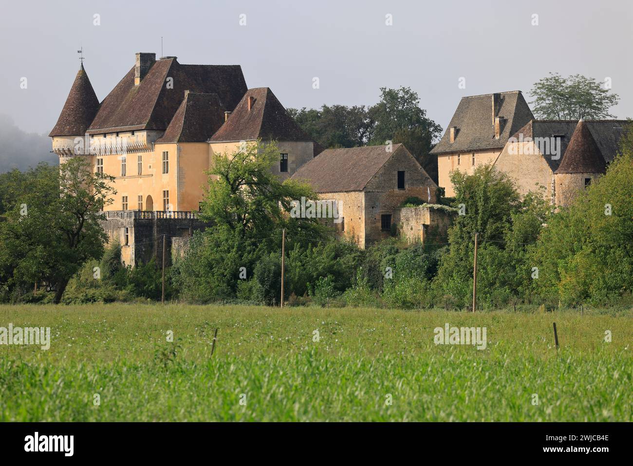 Das Renaissanceschloss Losse am Ufer des Flusses Vézère in Périgord Noir bei Montignac-Lascaux. Geschichte, Architektur, Erbe, Gärten, na Stockfoto