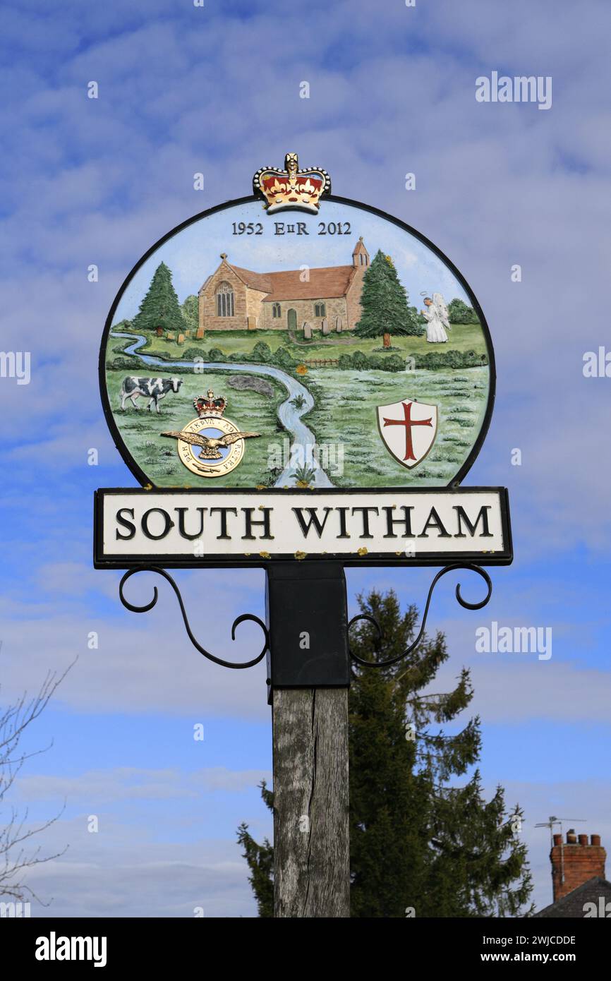 Schild South Witham Village, South Kesteven, Lincolnshire, England. Stockfoto