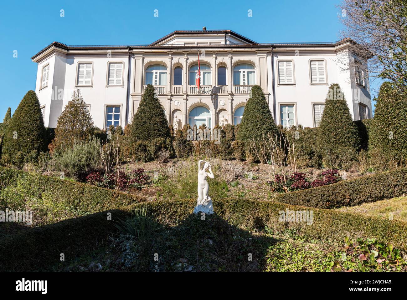 Blick auf das Vincenzo Vela Museum in Ligornetto, Bezirk der Stadt Mendrisio im Tessin, Schweiz Stockfoto