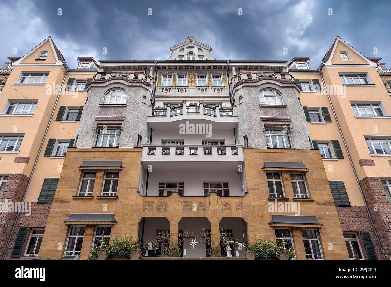 Jugendstil-Apartmentblock um 1900, Meuschelstr. 34, Nürnberg, Mittelfranken, Bayern, Deutschland Stockfoto