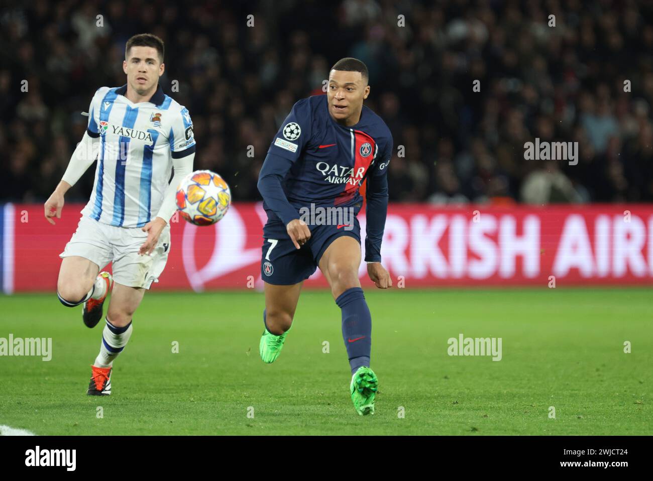 Paris, Frankreich. Februar 2024. © PHOTOPQR/LE PARISIEN/Le Parisien/Arnaud Journois ; PARIS ; 14/02/2024 ; FUSSBALL, LIGUE DES CHAMPIONS UEFA, HUITIEMES DE FINALE ALLER, 14.02.2024, PARIS, PARC DES PRINCES/PARIS SG - REAL SOCIEDAD /PHOTO LE PARISIEN/ARNAUD JOURNOIS Kylian Mbappé Credit: MAXPPP/Alamy Live News Stockfoto