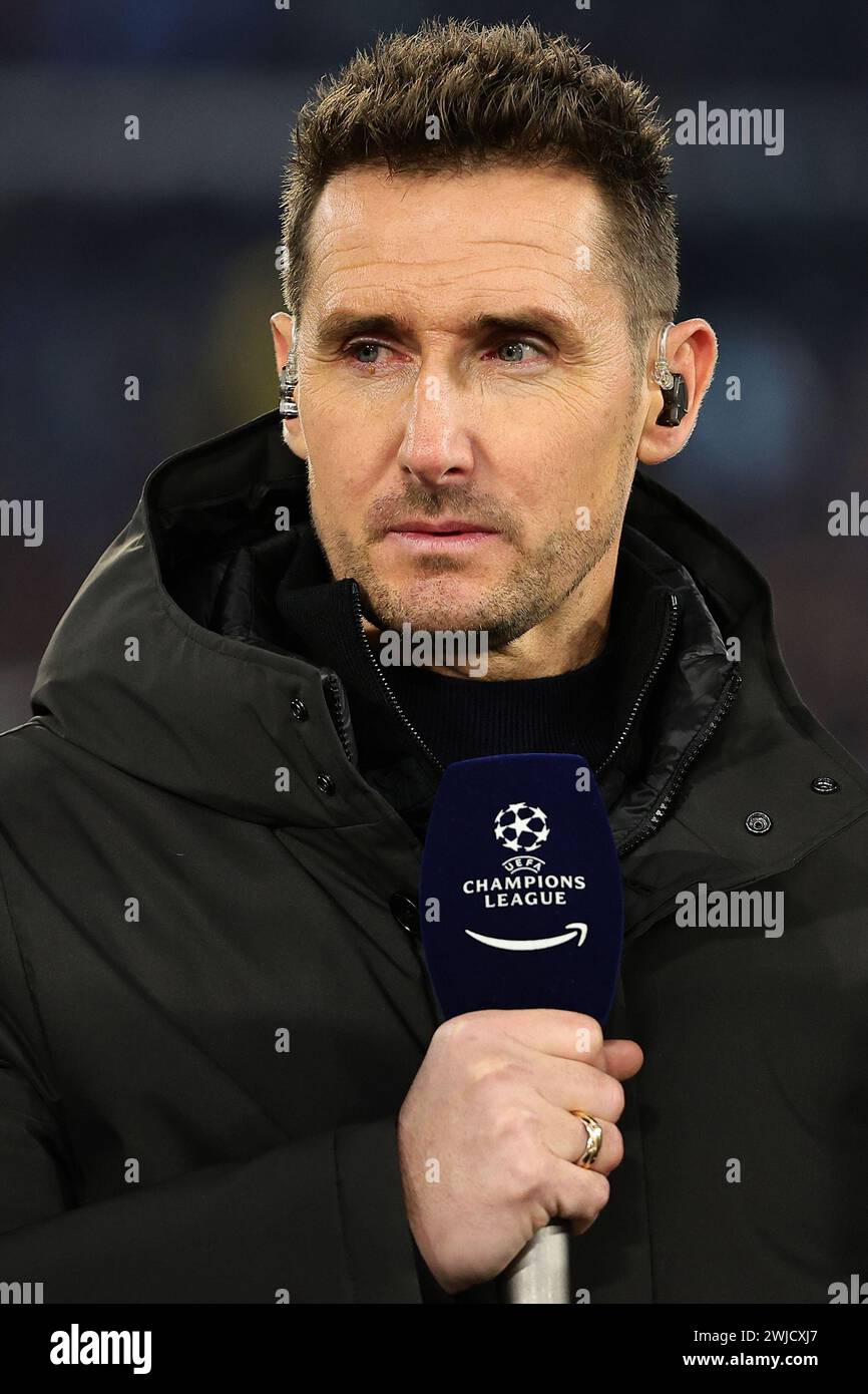 Rom, Italien. Februar 2024. Miroslav Klose Pundit vor dem Champions League-Fußballspiel zwischen SS Lazio und FC Bayern München im Olimpico-Stadion in Rom (Italien), 14. Februar 2024. Quelle: Insidefoto di andrea staccioli/Alamy Live News Stockfoto