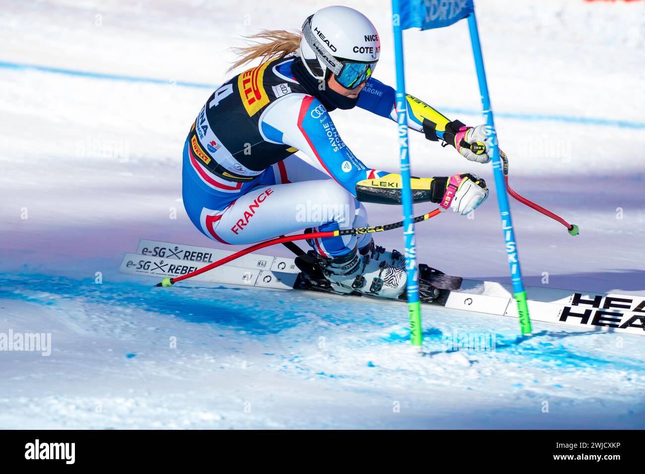 Cortina d’Ampezzo, Italien 28. Januar 2024. CLEMENT Karen (Fra) beim Audi FIS Ski World Cup Frauen Super-G Rennen auf der Olympia C Stockfoto