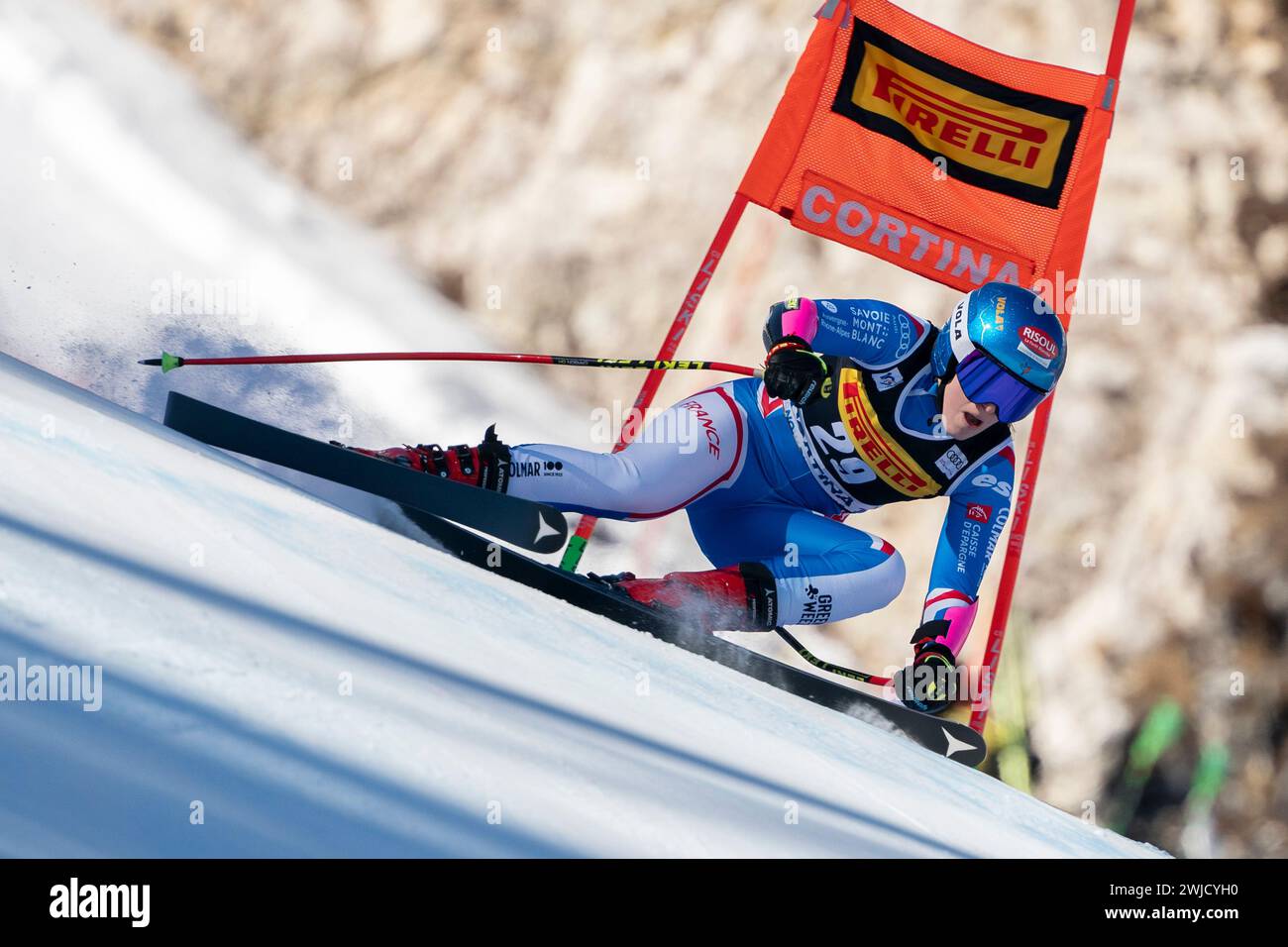 Cortina d’Ampezzo, Italien 28. Januar 2024. CERUTTI Camille (Fra) beim Audi FIS Alpinweltcup Frauen Super-G Rennen auf Olympia Stockfoto