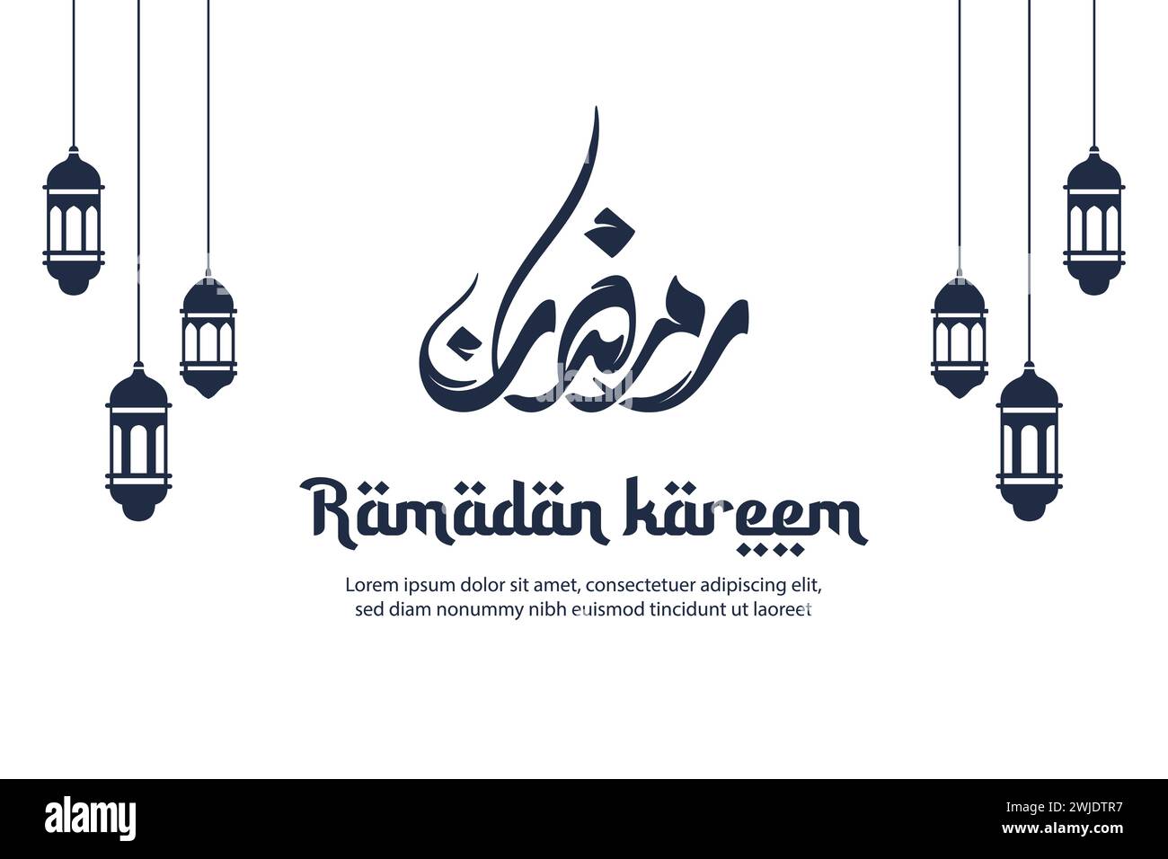 Ramadan Kareem mit Kalligraphie und hängenden Laternen Silhouette Vektor Illustration Stock Vektor