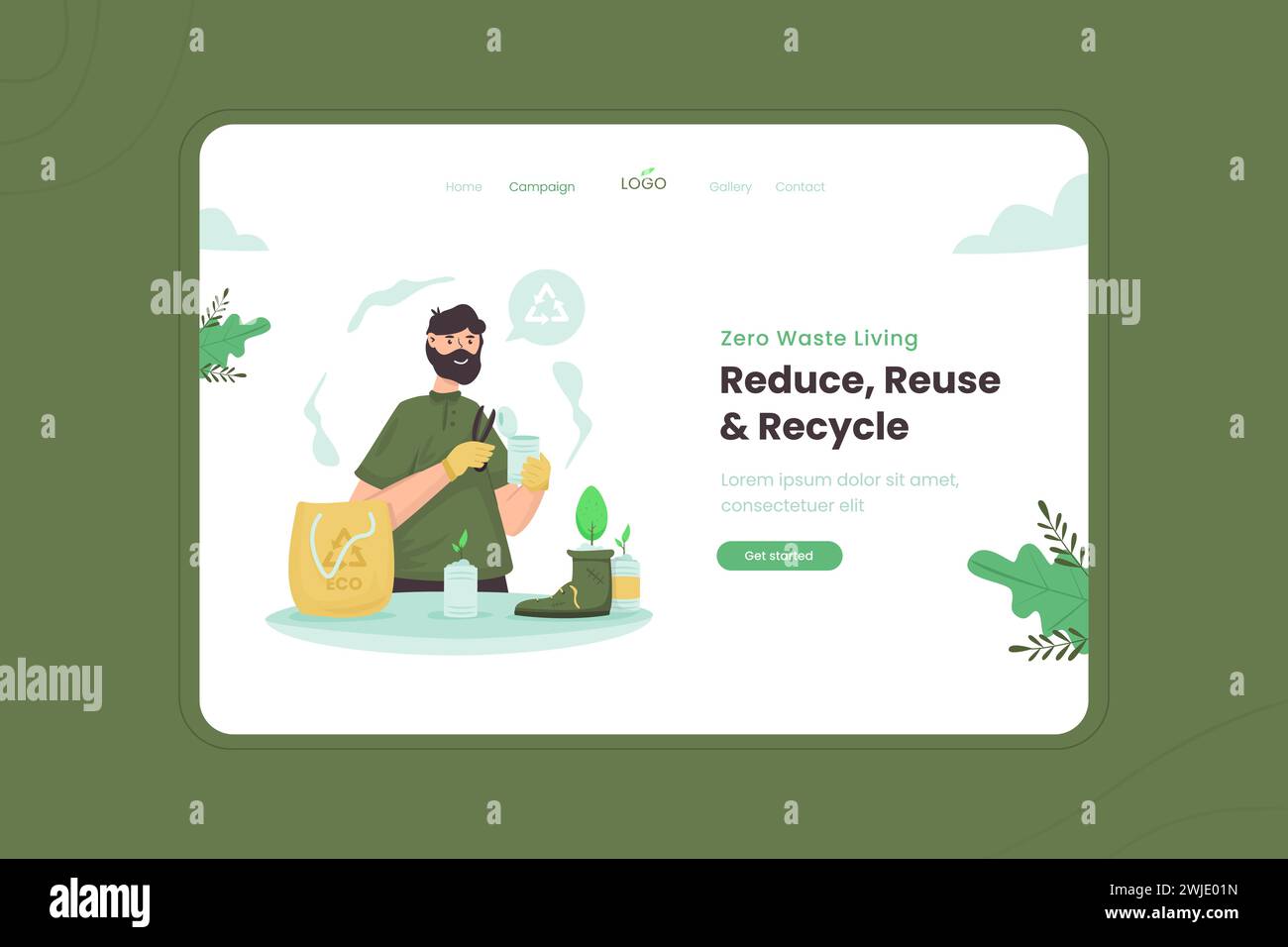Null Verschwendung gesunde Lebensstil-Illustration auf der Landing-Page Stock Vektor