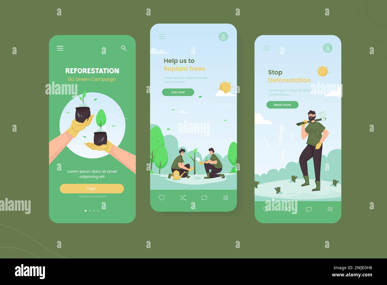 „Go Green Reforestation“-Bildschirmvorlage Stock Vektor