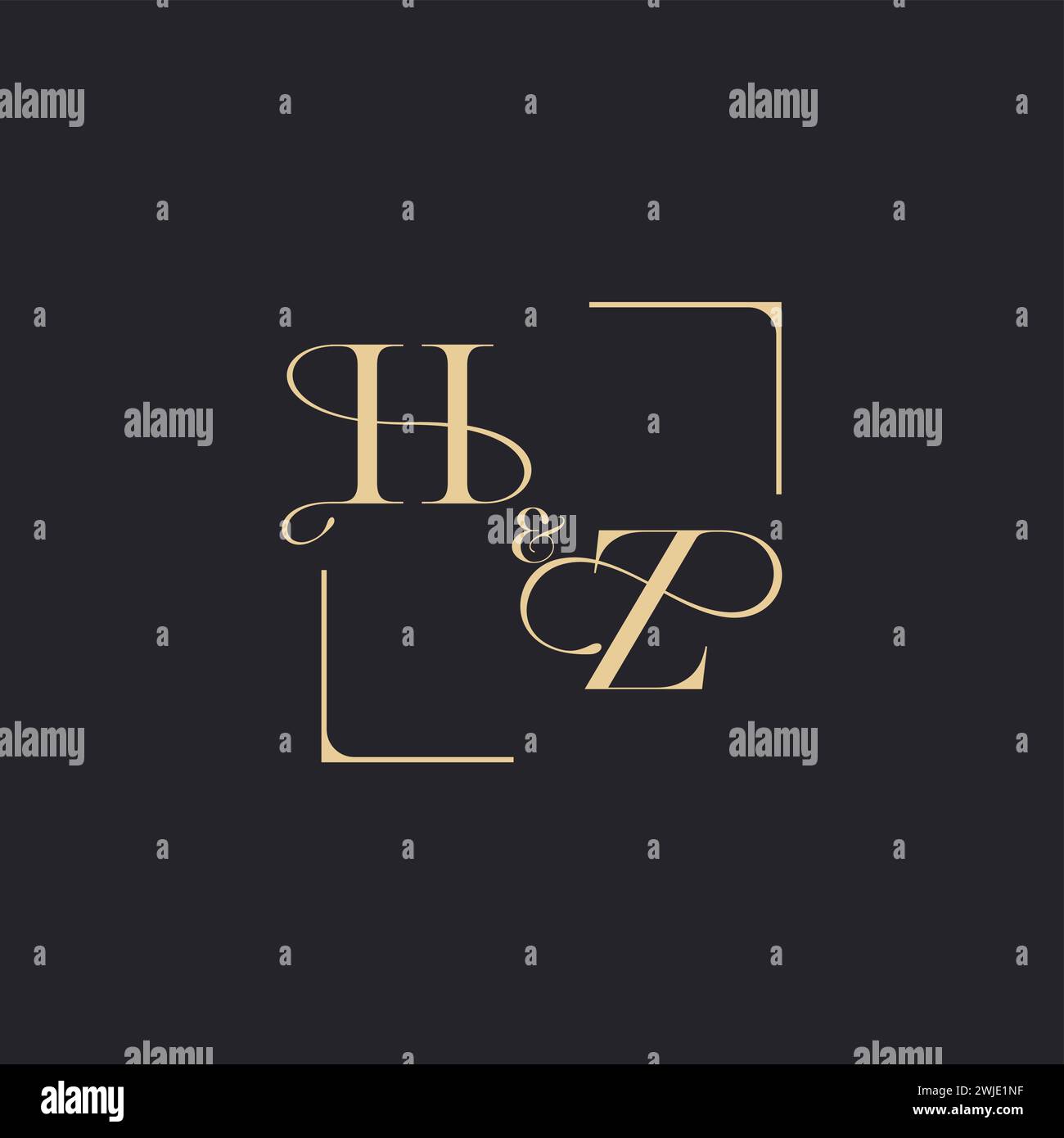 HZ einfaches Konzept des Hochzeitslogos und Quadrats des ursprünglichen Designs aus Gold auf weißem Hintergrund Stock Vektor