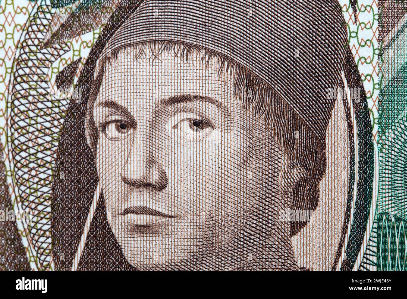 Antonello da Messina ein Nahaufnahme-Porträt aus italienischem Geld - Lire Stockfoto