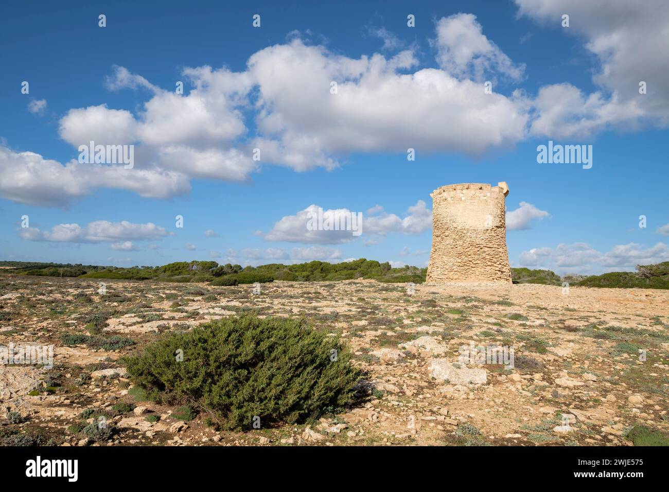 Wachturm der S Estalella, Jahr 1577, S'Estalella, Llucmajor, Mallorca, Balearen, Spanien, Europa Stockfoto