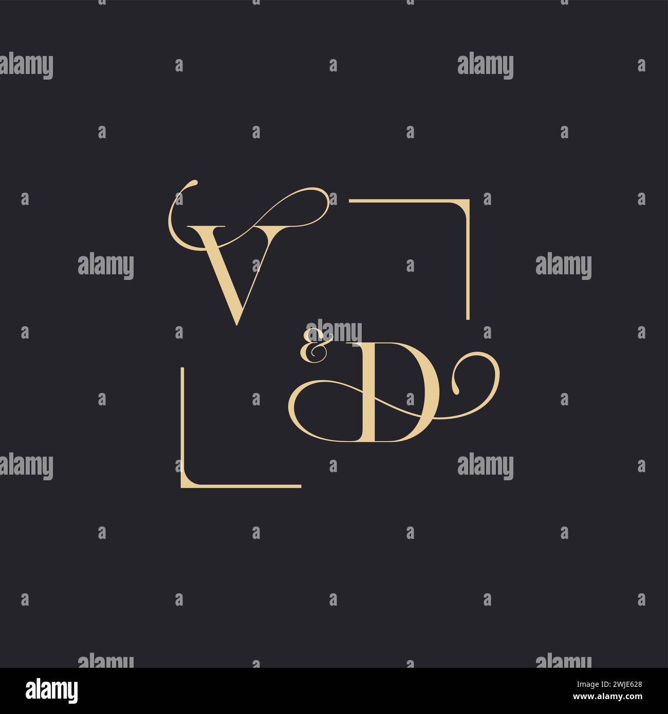VD einfaches Konzept des Hochzeitsumrisses Logo und Quadrat des ursprünglichen Designs Gold auf weißem Hintergrund Stock Vektor
