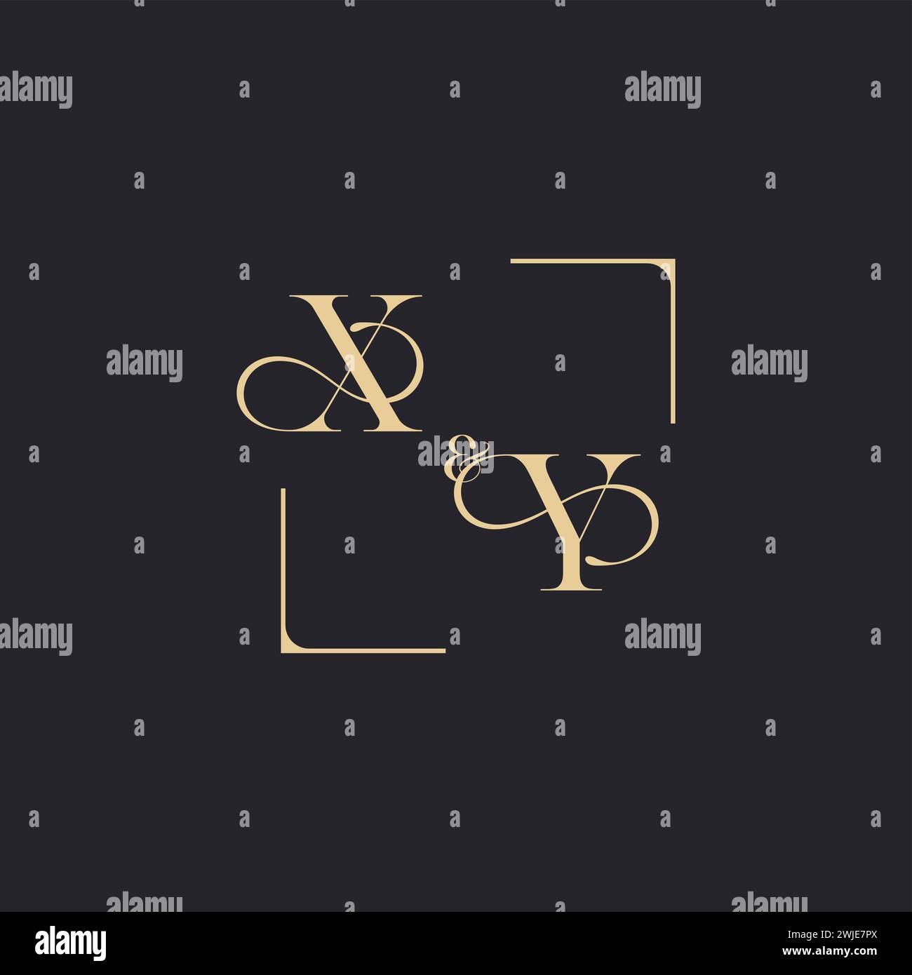 XY einfaches Konzept des Hochzeitslogos und Quadrat des ursprünglichen Designs aus Gold auf weißem Hintergrund Stock Vektor