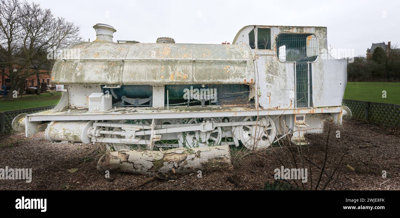 Saddle Tank Engine aus dem Jahr 1934 und einer von nur einem halben Dutzend verbleibenden Motoren, die früher in den Eisenerzvorkommen in Corby, England, eingesetzt wurden. Stockfoto