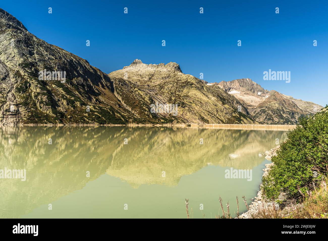 Raeterichsbodensee, ein Stausee in der Grimsel im Berner Oberland, Guttannen, Kanton Bern, Schweiz Stockfoto