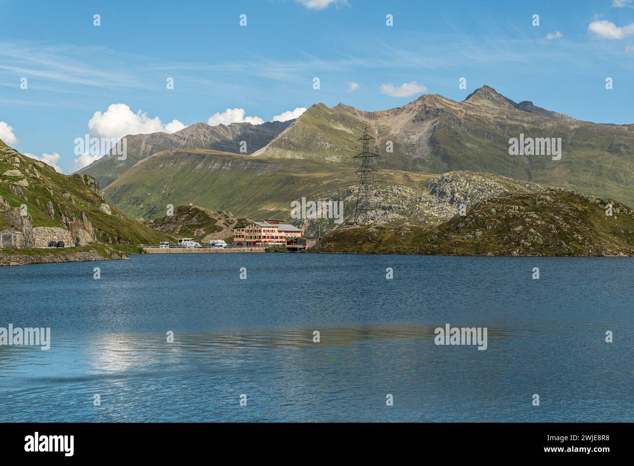 Berglandschaft mit Totensee am Grimselpass, Obergoms, Kanton Wallis, Schweiz Stockfoto