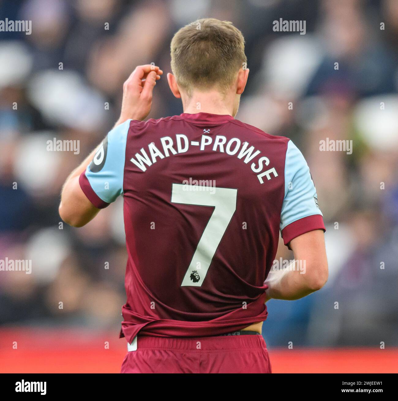 London, Großbritannien. Februar 2024 - West Ham United gegen Arsenal - Premier League - London Stadium. West Ham's James Ward-Prowse in Aktion. Bildnachweis: Mark Pain / Alamy Live News Stockfoto