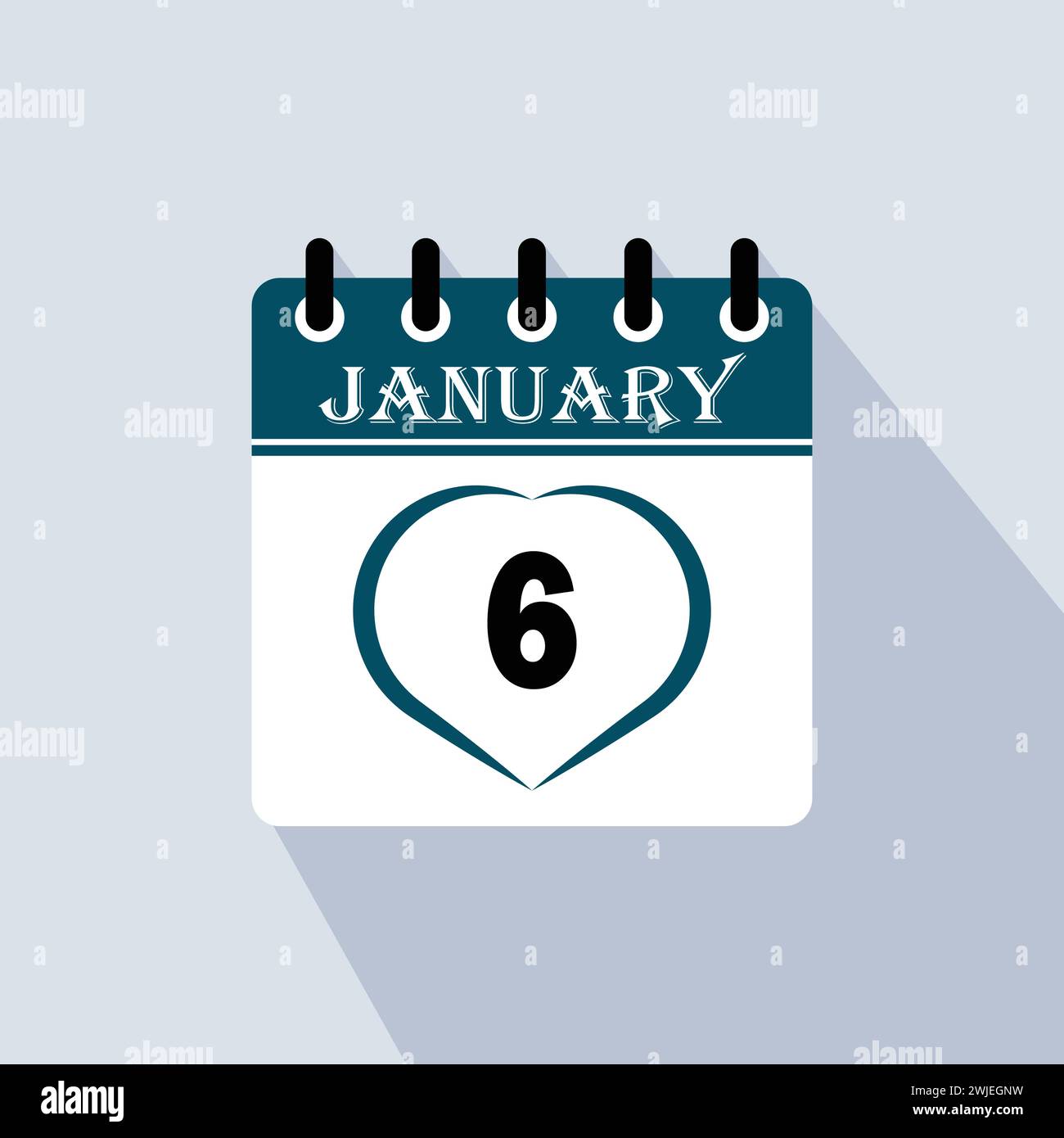 Symbol Kalendertag - 6. Januar. 6. Tage des Monats, Vektorillustration. Stock Vektor