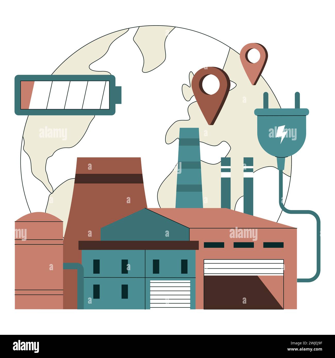 Abhängigkeit von fossilen Brennstoffen. Abhängigkeit von importierten fossilen Ressourcen. Verteilung von Erdrohstoffen. Illustration des flachen Vektors Stock Vektor