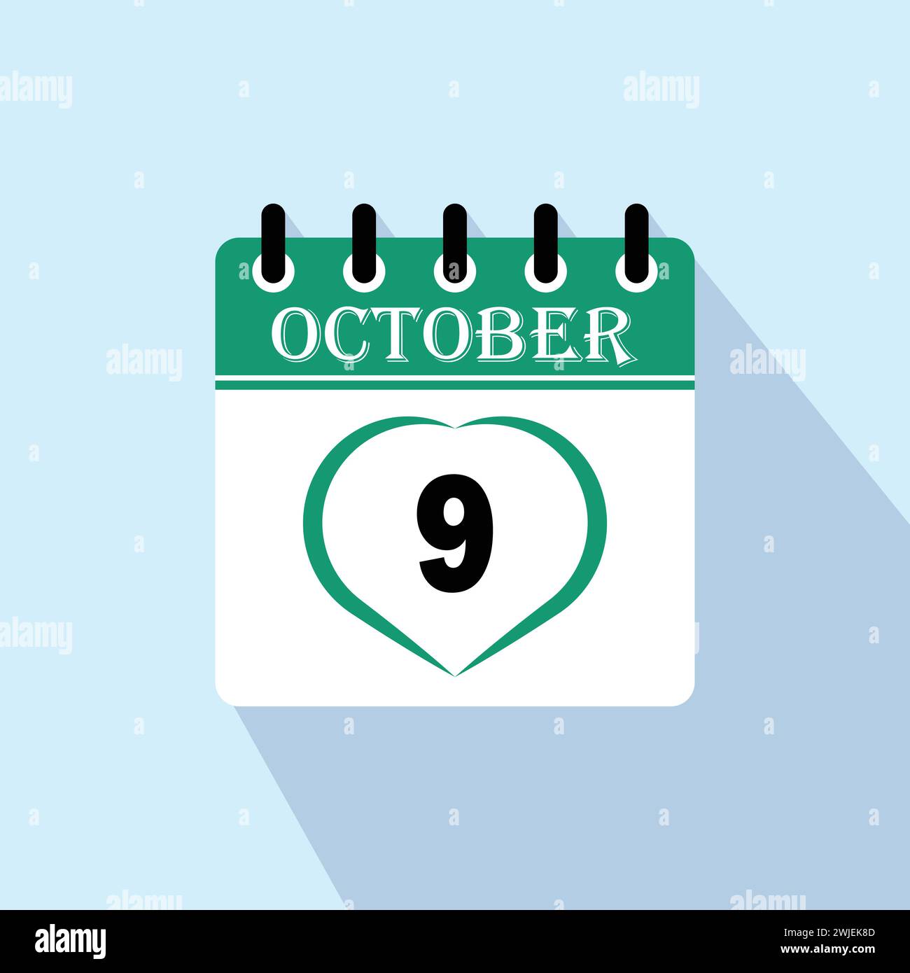 Icon Kalendertag - 9. Oktober. 9. Tage des Monats, Vektorillustration. Stock Vektor