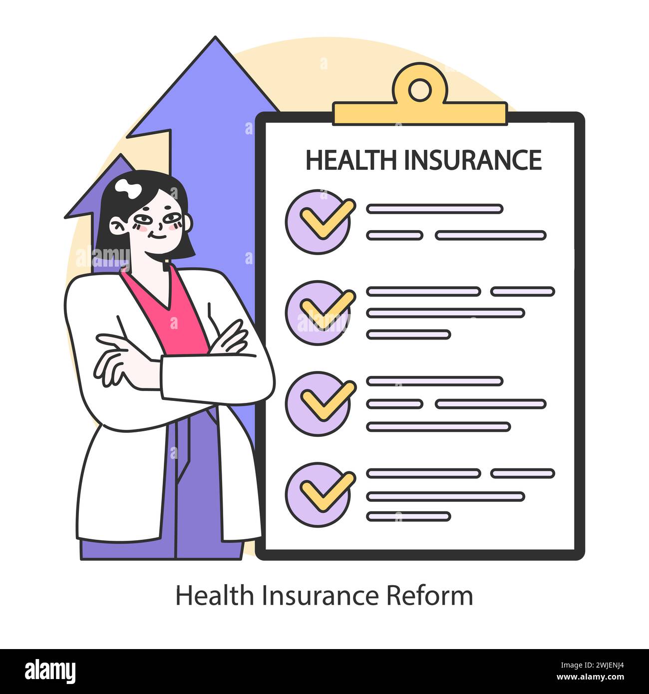 Krankenversicherungsreformkonzept. Überholung der Policen für eine umfassende Abdeckung. Gewährleistung von Patientenrechten und -Leistungen. Illustration des flachen Vektors. Stock Vektor