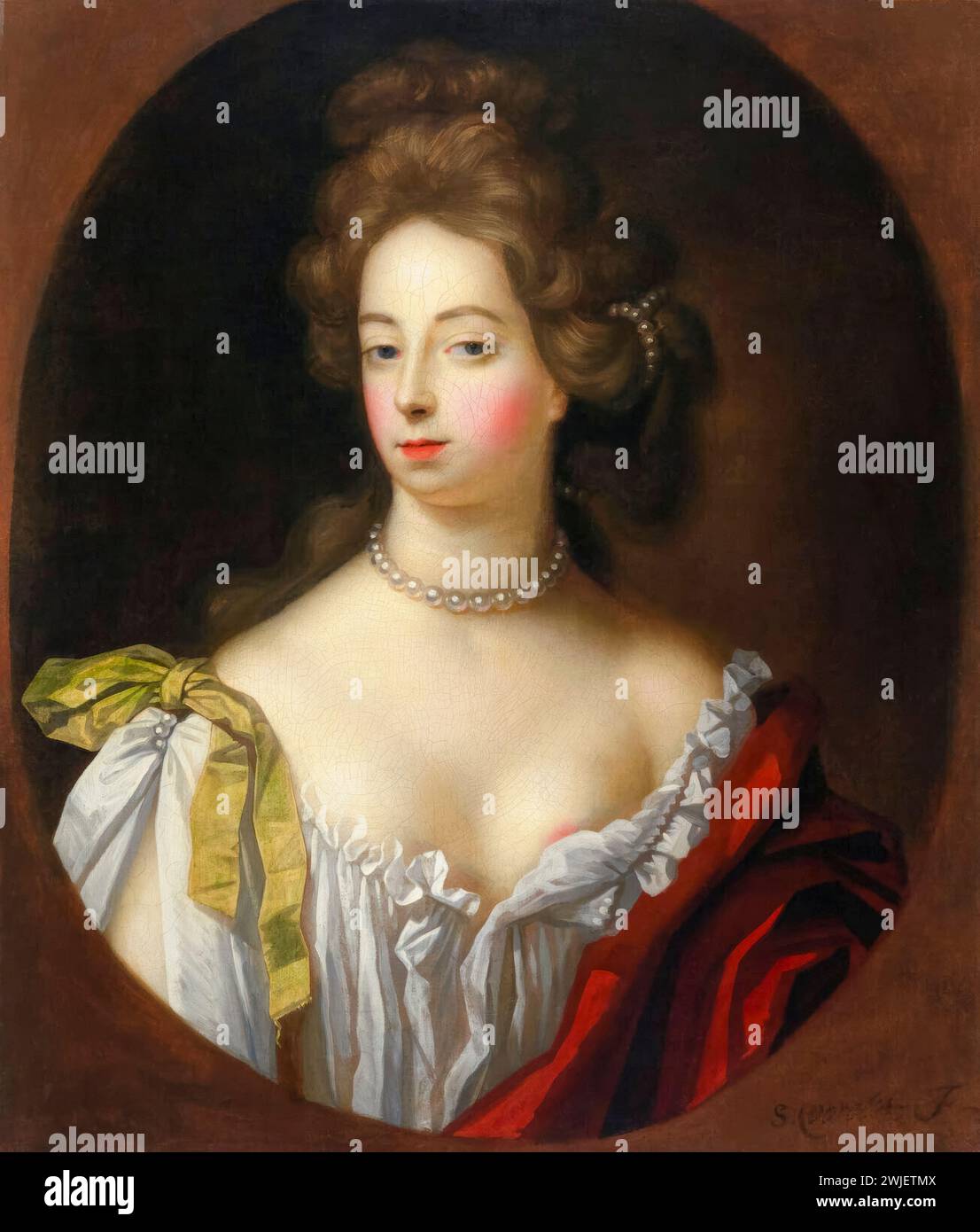 Nell Gwyn (Eleanor Gwyn, 1650–1687) Schauspielerin, Entertainerin und Geliebte von König Karl II. Von England, Porträtmalerei in Öl auf Leinwand von Simon Pietersz Verelst, um 1680 Stockfoto
