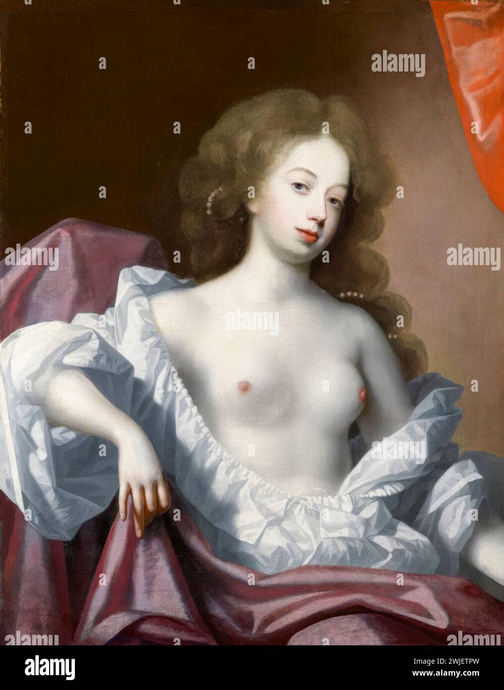 Nell Gwyn (Eleanor Gwyn, 1650–1687) Schauspielerin, Entertainerin und Geliebte von König Karl II. Von England, Porträtmalerei in Öl auf Leinwand von Simon Pietersz Verelst (zugeschrieben), um 1670 Stockfoto
