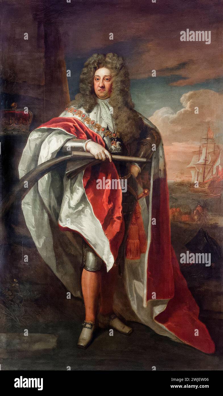 Prinz Georg von Dänemark (1653–1708), Herzog von Cumberland, Consort von Königin Anne von Großbritannien und Lord High Admiral, Porträtgemälde in Öl auf Leinwand von Sir Godfrey Kneller, um 1704 Stockfoto