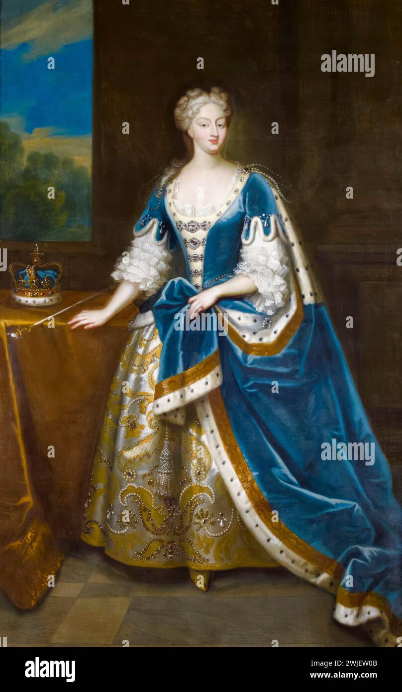 Königin Caroline von Ansbach (1683–1737), Gemahlin von Großbritannien und Irland und Kurfürstin von Hannover 1727–1737, Porträtgemälde in Öl auf Leinwand von Enoch Seeman, um 1730 Stockfoto