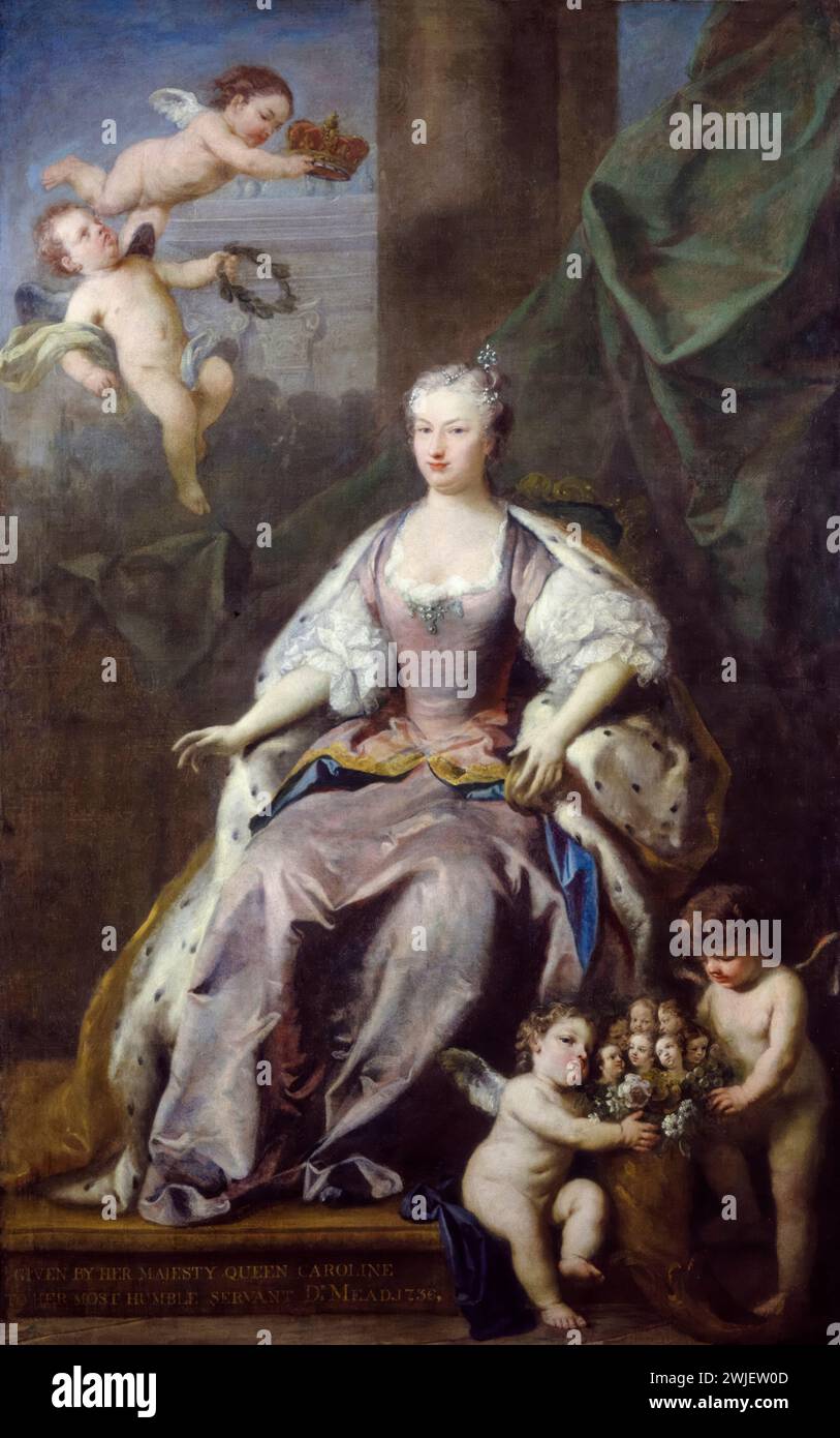 Königin Caroline von Ansbach (1683–1737), Gemahlin von Großbritannien und Irland und Kurfürstin von Hannover 1727–1737, Porträtgemälde in Öl auf Leinwand von Jacopo Amigoni, 1735 Stockfoto