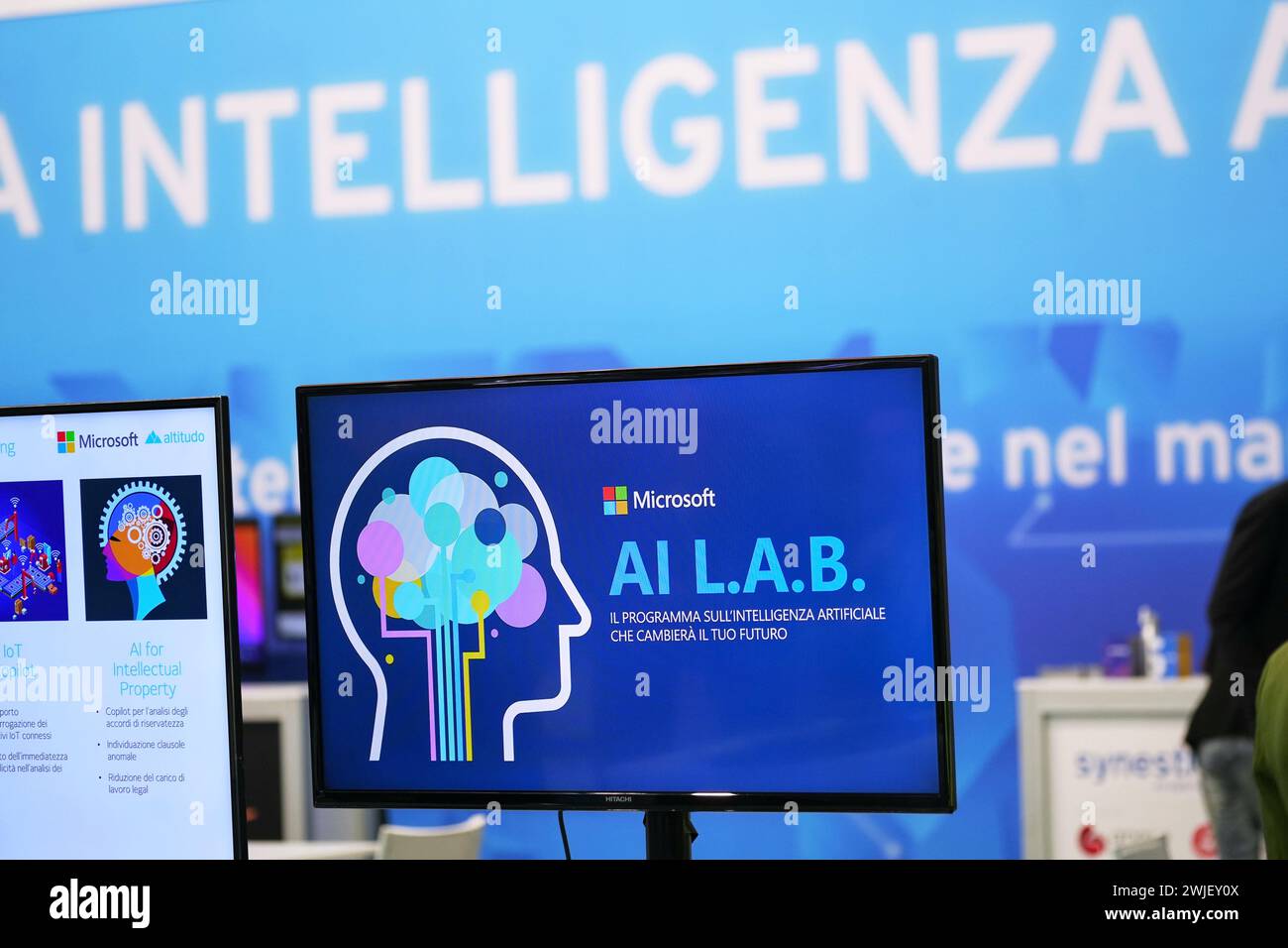 Turin, Italien – 14. Februar 2024: Microsoft Italiens neues Programm zur generativen KI für die Zukunft der Fertigung, vorgestellt auf der Künstlichen Intelligenz Stockfoto