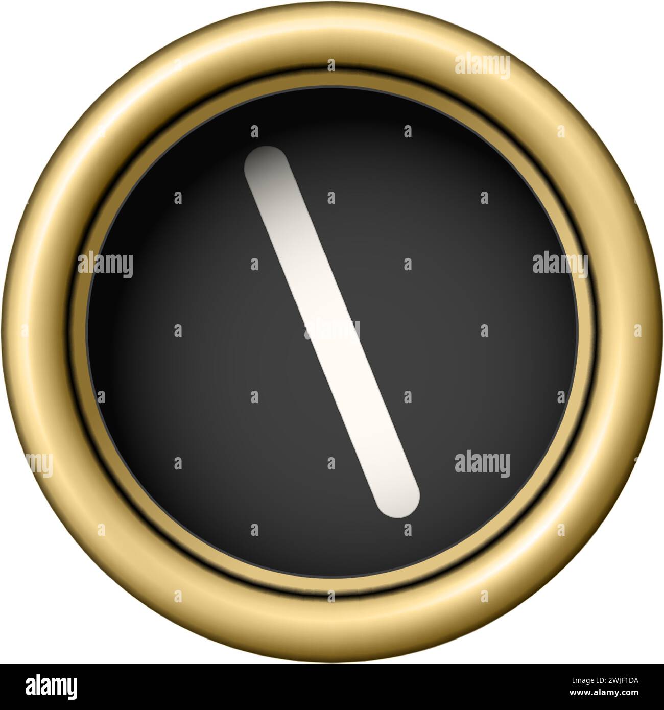 Umgekehrtes Schrägstrichsymbol. Goldene Vintage Schreibmaschinentaste isoliert auf weißem Hintergrund Stock Vektor
