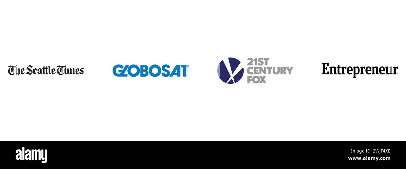 Die Seattle Times, 21st Century Fox, Unternehmer, Globosat. Redaktionelle Vektor-Logokollektion. Stock Vektor