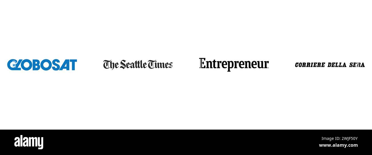 Globosat, Unternehmer, Die Seattle Times, Corriere Della Sera. Redaktionelle Vektor-Logokollektion. Stock Vektor