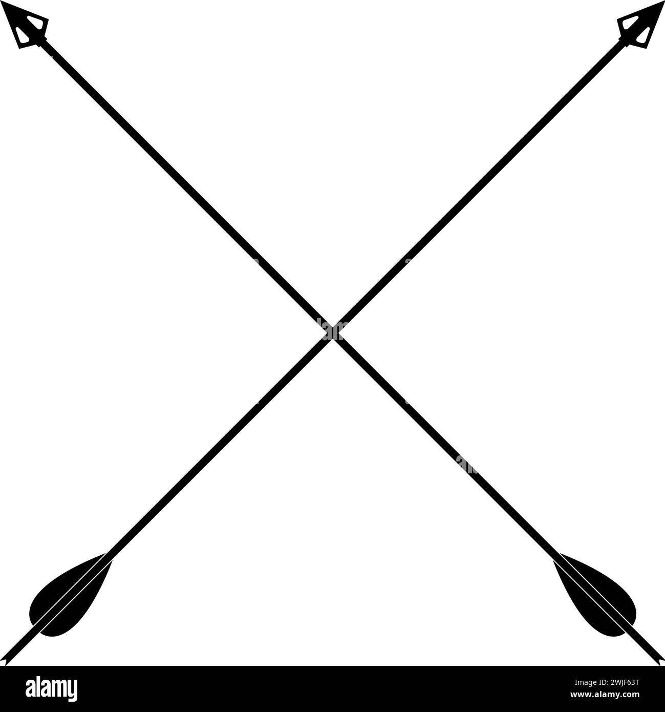 Überkreuzte traditionelle Jagdpfeile aus Holz mit isoliertem Metallpfeil im flachen Stil. Stock Vektor
