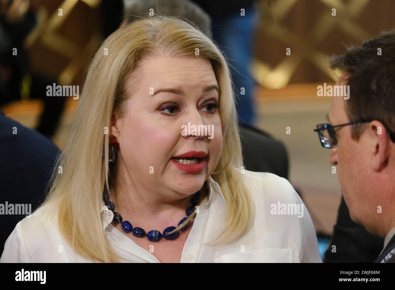 Brüssel, Belgien Februar 2024. Ukrainische Botschafterin Natalia Galibarenko bei einem Treffen im NATO-Hauptquartier in Brüssel, Belgien, am 15. Februar 2024. Quelle: ALEXANDROS MICHAILIDIS/Alamy Live News Stockfoto