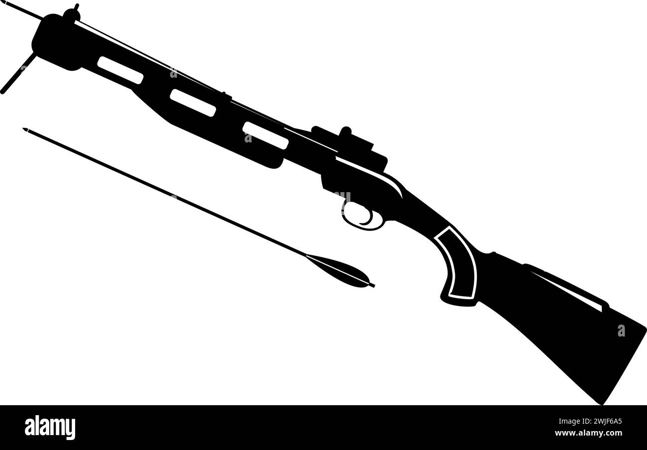 Traditionelles Jagdarmbrust mit isoliertem Bolzen-Symbol in flacher Ausführung. Stock Vektor