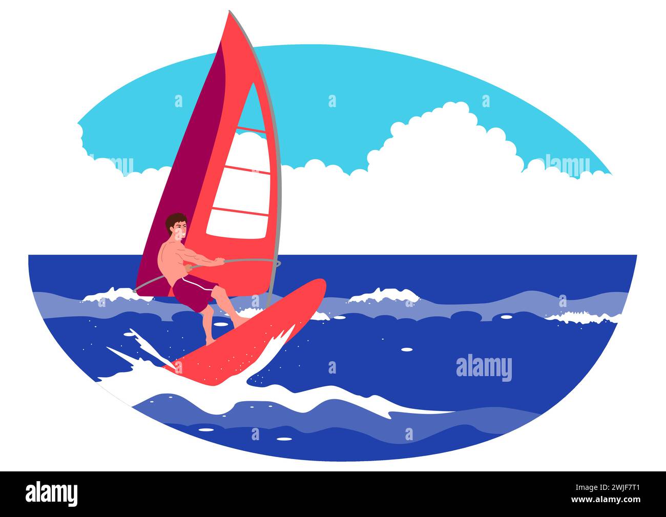Clipart eines Windsurfers, lauter Cartoon, Vektor-Illustration Stock Vektor