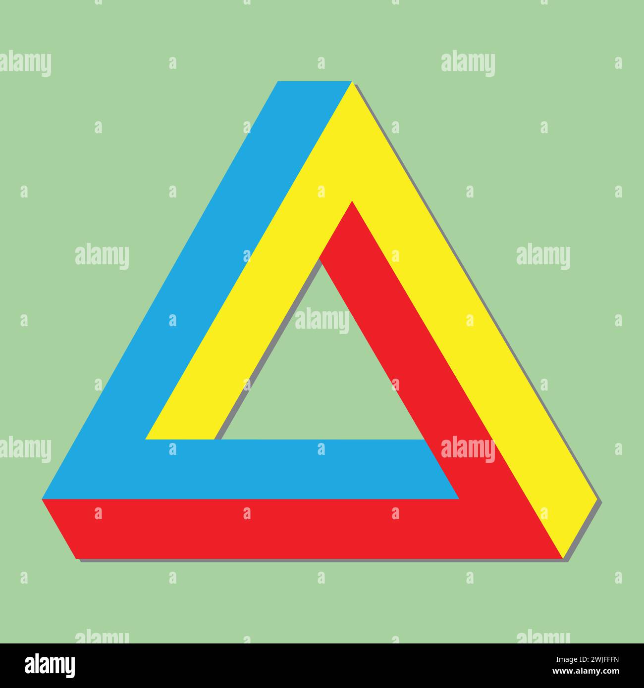 Penrose Unmögliches Dreieck in Blau, Rot und Gelb Stock Vektor
