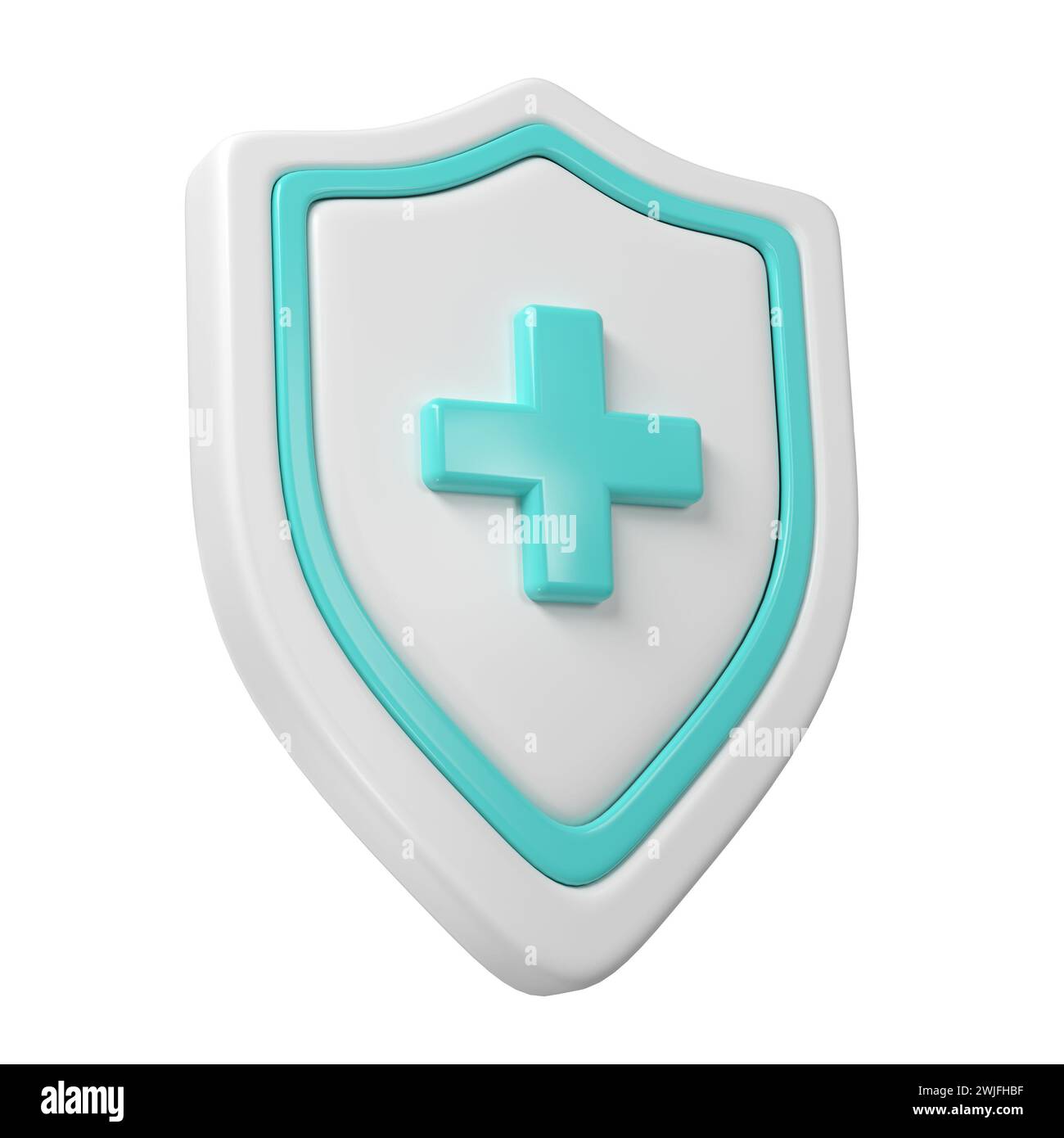 3d medizinischer Gesundheitsschutz Schild Kreuz. Geschütztes Schutzkonzept. Symbol für Sicherheitsaufkleber. Datenschutzbanner. Sicherheitsetikett Stockfoto