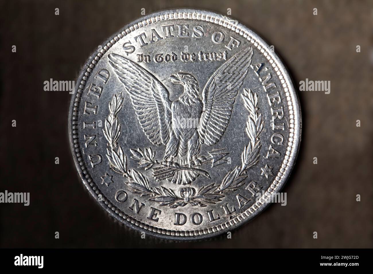Alte Silbermünze, ein Morgan-Dollar Stockfoto