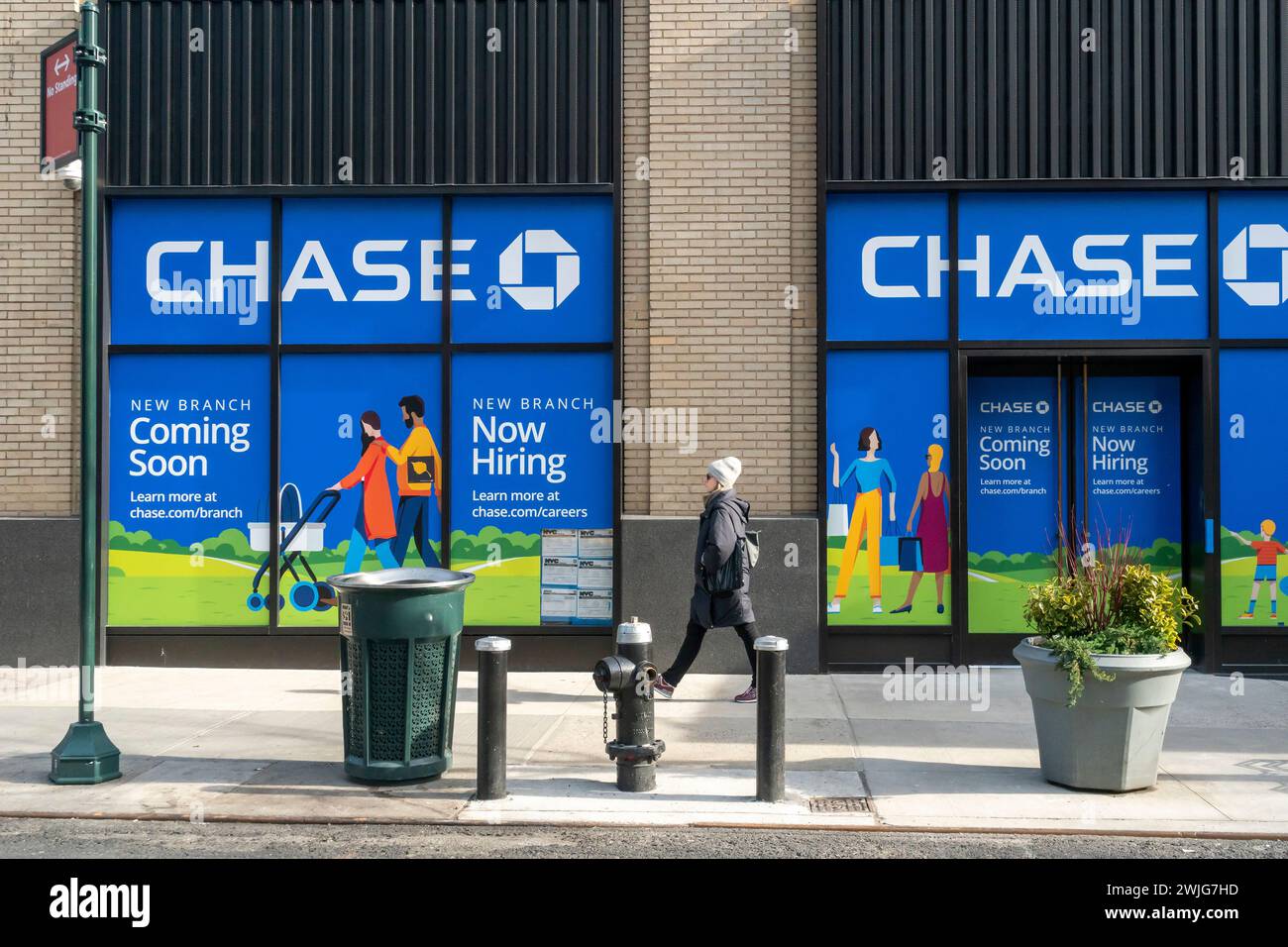 Die zukünftige Niederlassung einer Filiale der Chase Bank in Chelsea in New York am Donnerstag, den 8. Februar 2024. JPMorgan Chase kündigte an, bis 2027 mit über 500 neuen Standorten expandieren zu wollen. (© Richard B. Levine) Stockfoto