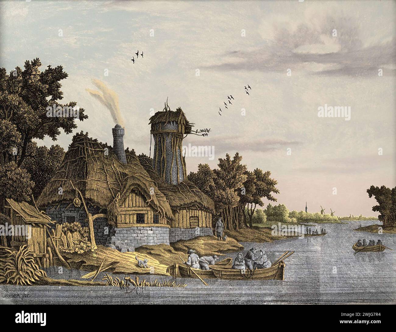 Mühle entlang eines Flusses, Jonas Zeuner, 1770 - 1814 Glas, H 20 x B 26 x T 2 cm weitere Details Stockfoto