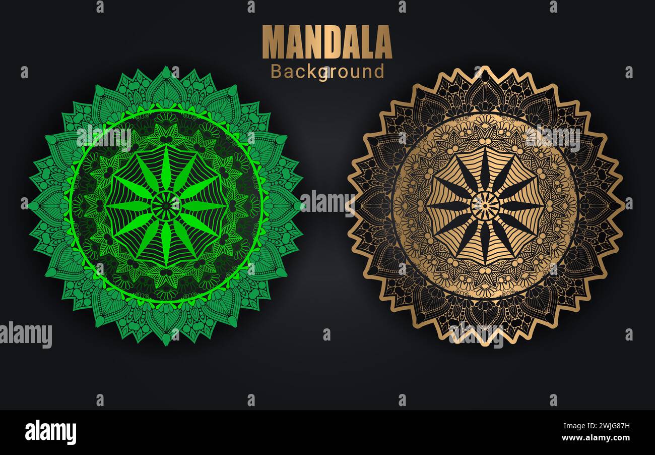 Luxuriöse goldene Farbe oder farbenfrohes islamisches Mandala-Hintergrunddesign. Kreisförmiges Muster in Form eines Mandalas für Henna, Mehndi, islamischen Hintergrund. Stock Vektor