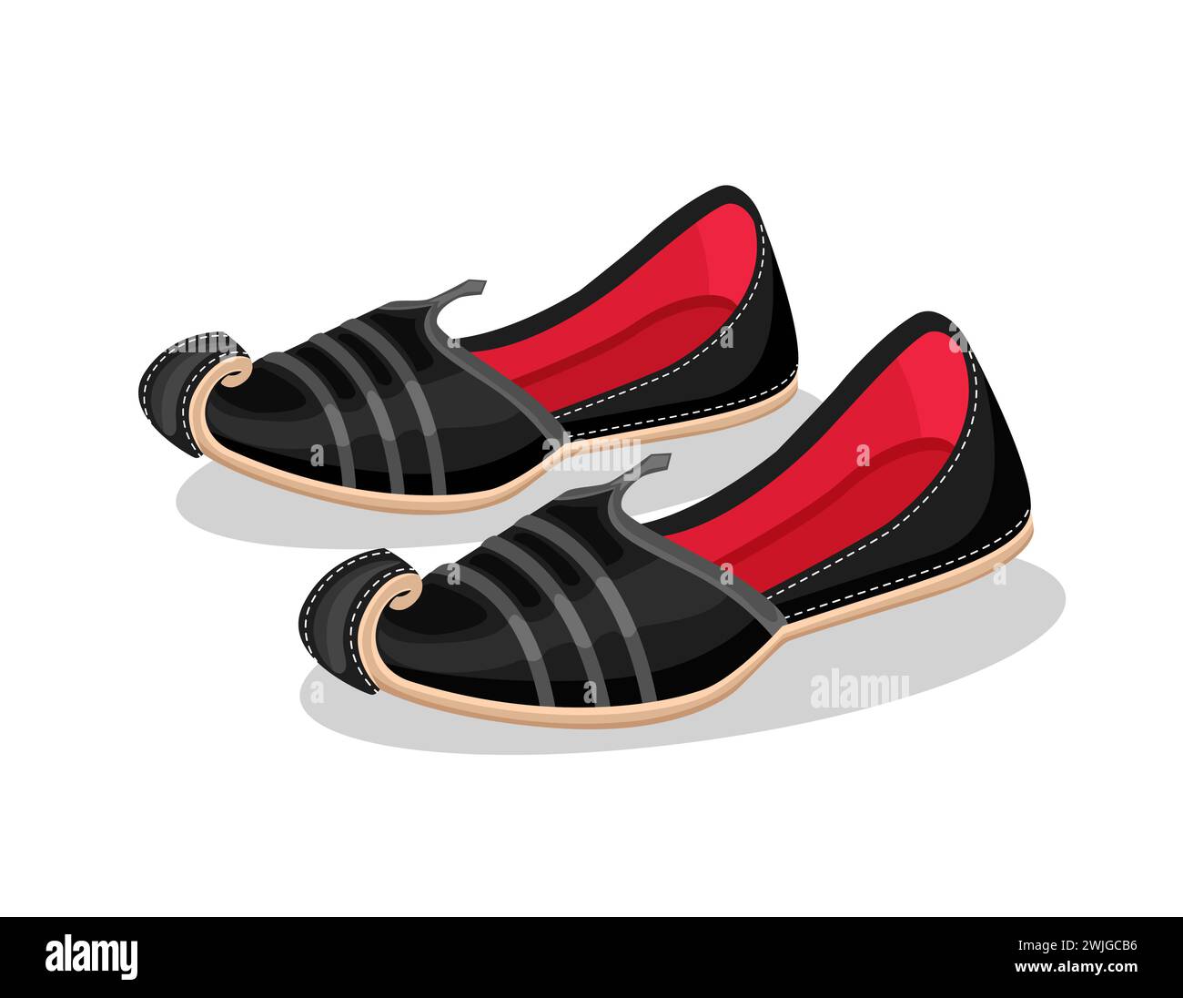 Paar Herrenschuhe, traditionelle indische Punjabi Leder Mann Stickerei (Schuhe) Juttis isoliert auf weißem Hintergrund Stock Vektor