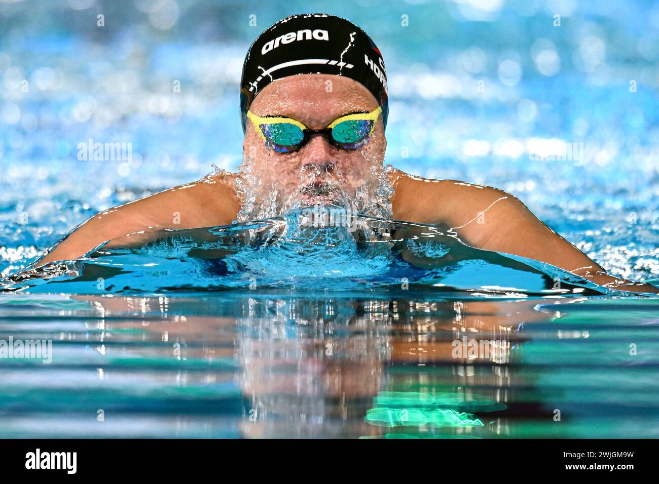 Doha, Katar. Februar 2024. Kristyna Horska aus Tschechien tritt am 15. Februar 2024 im Aspire Dome in Doha (Katar) im Finale der 200-m-Brustschläge an. Quelle: Insidefoto di andrea staccioli/Alamy Live News Stockfoto